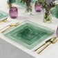 The Edge Collection 10.75" Transparent Green with Gold Rim Square Plastic Dinner Plates