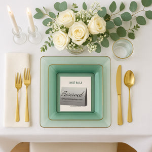 *BUY BULK* The Edge Collection Elegant Transparent Green with Gold Rim Square Dinner Tableware COMBO Set
