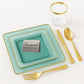 *BUY BULK* The Edge Collection Elegant Transparent Green with Gold Rim Square Dinner Tableware COMBO Set