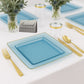 *BUY BULK* The Edge Collection Elegant Transparent Blue with Gold Rim Square Dinner Tableware COMBO Set