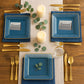 *BUY BULK* The Edge Collection Elegant Transparent Blue with Gold Rim Square Dinner Tableware COMBO Set