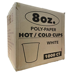 *WHOLESALE* 8 oz. - Disposable - White - Hot/Cold Poly Papers Cups | 1000 ct.