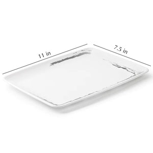 Whisk Collection 8" x 11" White Rectangle Serving Plastic Tray Silver Accent