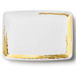Whisk Collection  8" x 11" White Rectangle Serving Plastic Tray Gold Accent