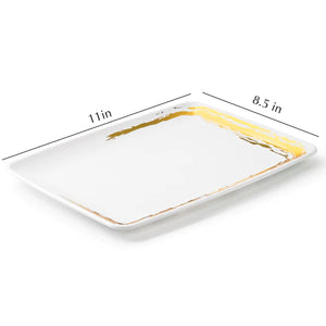 Whisk Collection  8" x 11" White Rectangle Serving Plastic Tray Gold Accent