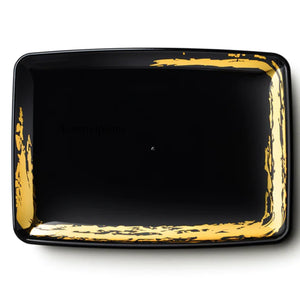 Whisk Collection 8" x 11" Black Rectangle Serving Plastic Tray Gold Accent
