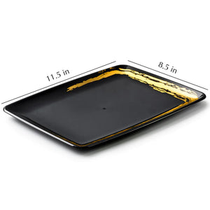 Whisk Collection 8" x 11" Black Rectangle Serving Plastic Tray Gold Accent
