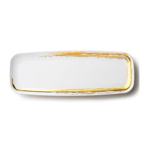 Whisk Collection 6.5" x 17.5" White Oval Serving Plastic Tray Gold Accent