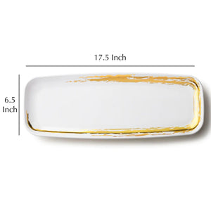 Whisk Collection 6.5" x 17.5" White Oval Serving Plastic Tray Gold Accent