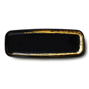 Whisk Collection 6.5" x 17.5" Black Oval Serving Plastic Tray Gold Accent