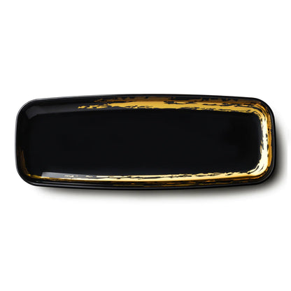 Whisk Collection 6.5" x 17.5" Black Oval Serving Plastic Tray Gold Accent