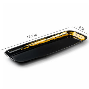 Whisk Collection 6.5" x 17.5" Black Oval Serving Plastic Tray Gold Accent