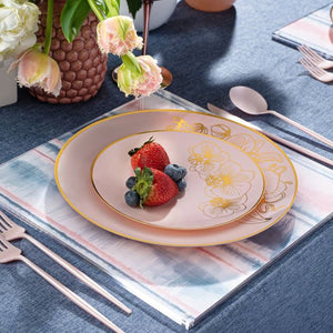 *BUY BULK* Orchid Collection Turquoise & Gold Disposable Plastic Dinner Tableware COMBO Set