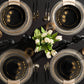 *BUY BULK* Orchid Collection  Black & Gold Disposable Plastic Dinner Tableware COMBO Set
