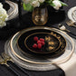 *BUY BULK* Orchid Collection  Black & Gold Disposable Plastic Dinner Tableware COMBO Set
