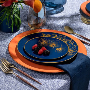 *BUY BULK* Orchid Collection Royal Blue & Gold Disposable Plastic Dinner Tableware COMBO Set