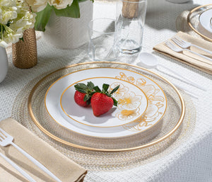*BUY BULK* Orchid Collection White & Gold Disposable Plastic Dinner Tableware COMBO Set