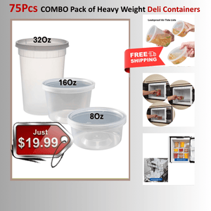 72 Pcs-Economical COMBO Pack of Heavy Weight Deli Containers 8oz-16oz-32oz. 24pcs each