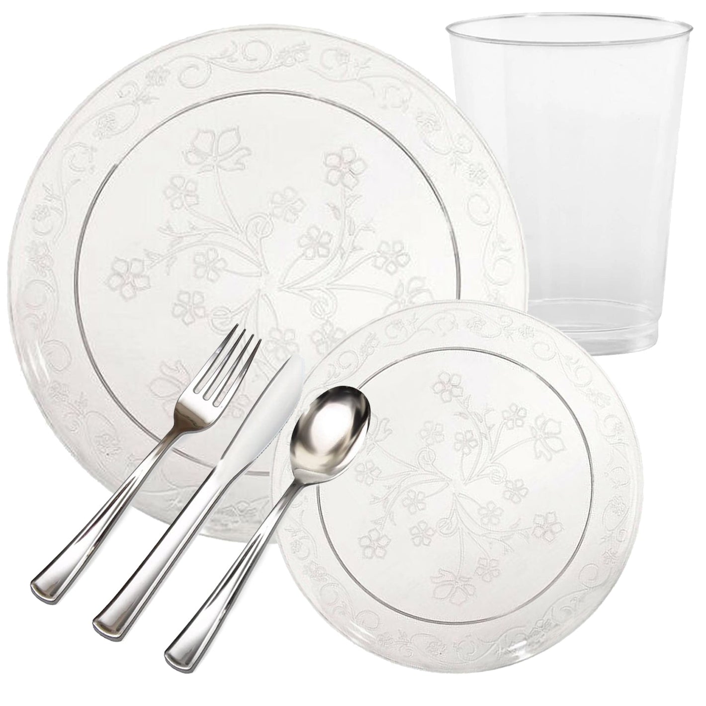 *BUY BULK* D'VINE Collection Elegant Clear Disposable Plastic Dinner Tableware COMBO Set