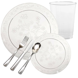 *BUY BULK* D'VINE Collection Elegant Clear Disposable Plastic Dinner Tableware COMBO Set