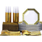 *BUY BULK*Lacetagon Collection Extra Heavyweight White with Lace Gold Rim Dispaoble Plastic Disposable Plastic Dinner Tableware COMBO Set