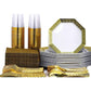 *BUY BULK*Lacetagon Collection Extra Heavyweight White with Lace Gold Rim Dispaoble Plastic Dinner Tableware COMBO Set