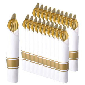*BULK* Pre-Rolled set Cutlery Combo Spoon, Knife, Forks and Napkin Polished Gold