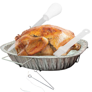 Oval Disposable Turkey Roasting Pan with Handles & Free 3-in-1 Basting Kit