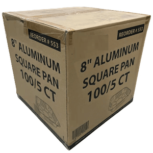*WHOLESALE* Disposable Aluminum 8" Square SHALLOW Cake Baking Pan Including Dome Plastic LID | 500 ct/case