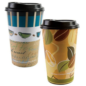 *WHOLESALE* 16 oz. - Disposable - Coffee Bean Pattern - Hot/Cold Cups w/ lid | 384 ct.
