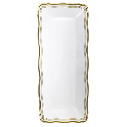 Aristocrat Collection 13.75"x6" White & Gold Narrow Serving Trays Serverware Decorline 2 Pieces