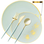 *BUY BULK* Orchid Collection Turquoise & Gold Disposable Plastic Dinner Tableware COMBO Set Disposable Tableware Decorline 40 Guest Servings
