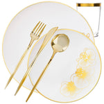 *BUY BULK* Orchid Collection White & Gold Disposable Plastic Dinner Tableware COMBO Set Disposable Tableware Decorline 40 Guest Servings