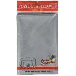 TableCloth Plastic Disposable Round Silver 84''