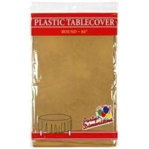 TableCloth Plastic Disposable Round Gold 84''