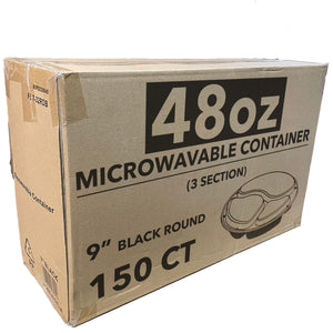 *WHOLESALE* - Disposable - 48Oz - Triple Compartment - Microwavable Containers w/ clear lids | 150 ct.