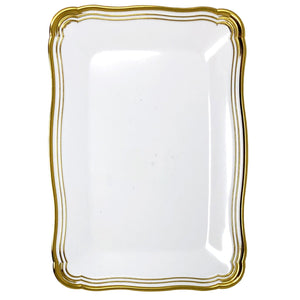 Aristocrat Collection 13” x 9” White & Gold Rectangle Serving Trays Serverware Decorline 2 Pieces