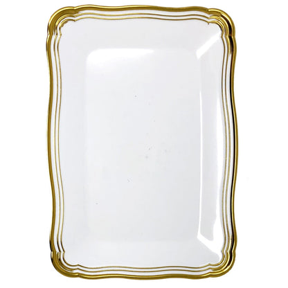 Aristocrat Collection 13” x 9” White & Gold Rectangle Serving Trays Serverware Decorline 2 Pieces