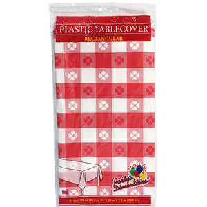 Tablecover Plastic Red Gingham Rectangular 54'' X 108''