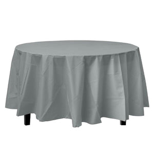 TableCloth Plastic Disposable Round Silver 84''