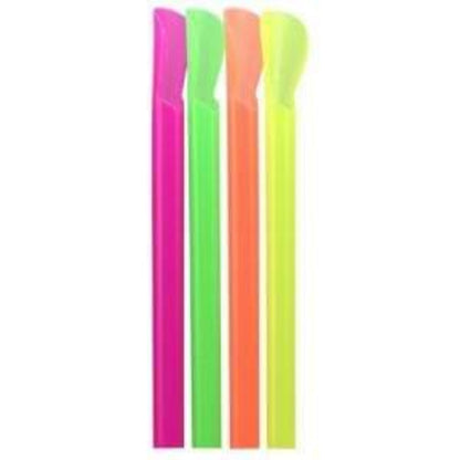Neon Disposable Plastic Straws for Smoothie Cups Spoon Style 10"