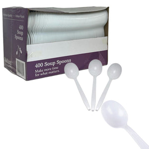 *BUY BULK* Plastic Cutlery Soup Spoons Medium Weight Disposable White