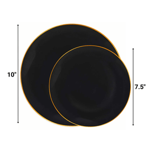 *BUY BULK* Organic Collection  Black & Gold Rim Disposable Plastic Dinner Tableware COMBO Set