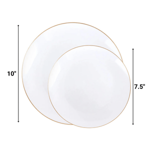 *BUY BULK* Organic Collection  White & Gold Rim Disposable Plastic Dinner Tableware COMBO Set