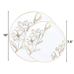 *BUY BULK* Antique Gold Floral s Disposable Plastic Dinner Tableware COMBO Set