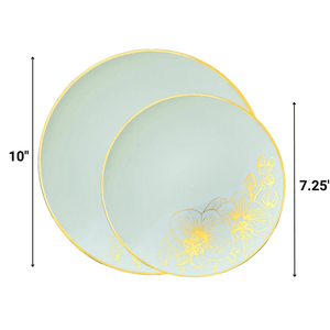*BUY BULK* Orchid Collection  Antique Turquoise & Gold Disposable Plastic Dinner Tableware COMBO Set