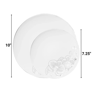 *BUY BULK* Orchid Collection  White & Silver Disposable Plastic Dinner Tableware COMBO Set