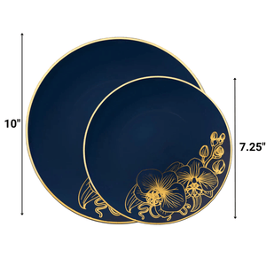 *BUY BULK* Orchid Collection Royal Blue & Gold Disposable Plastic Dinner Tableware COMBO Set