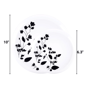 *BUY BULK* Garden Collection White and Black Round Disposable Plastic Dinner Tableware COMBO Set
