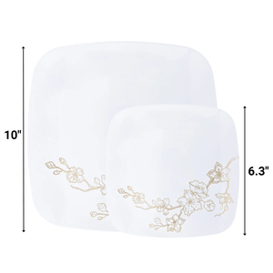 *BUY BULK* Gold Buds Collection White and Gold Square Dinner Tableware Package Set